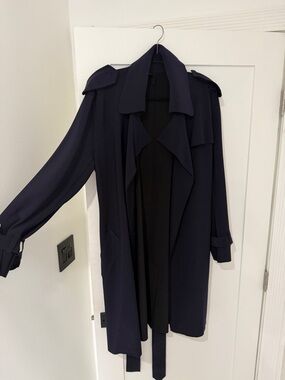 Norma Kamali Navy Women’s Trench Coat - Draped Trench